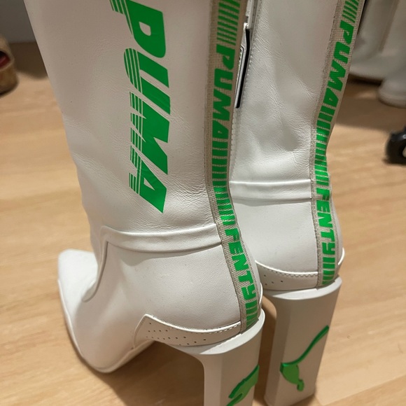 Fenty x Puma White Neon Green Leather Boots - Picture 3 of 4